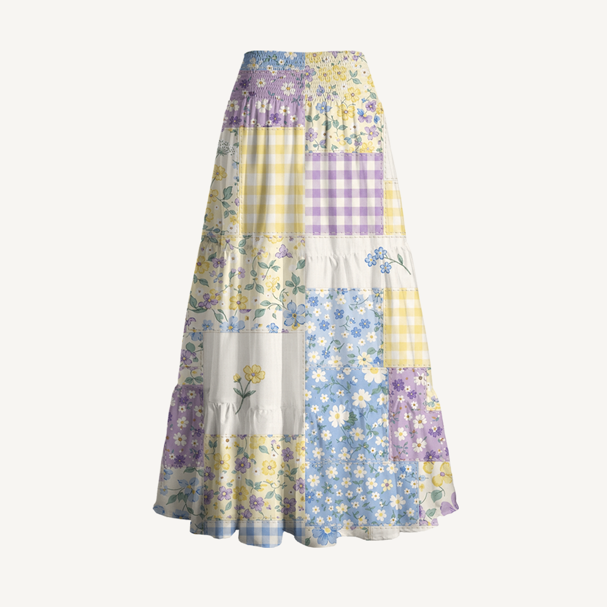 Floral Meadow Patchwork Print Maxi Skirt