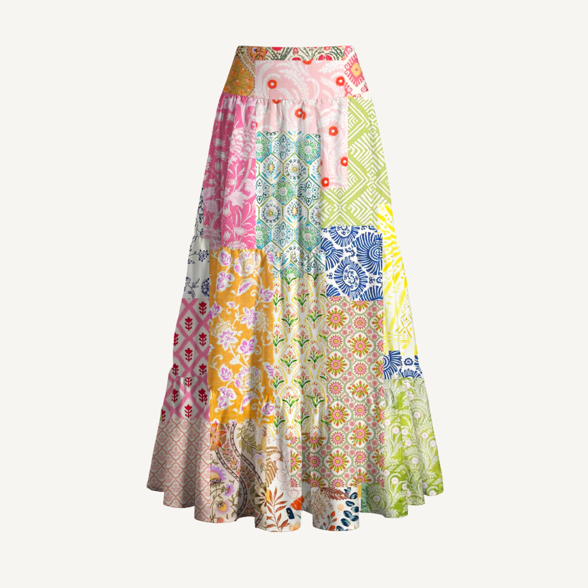 Colorful Bohemian Patchwork Print Convertible Maxi Skirt & Strapless Dress  