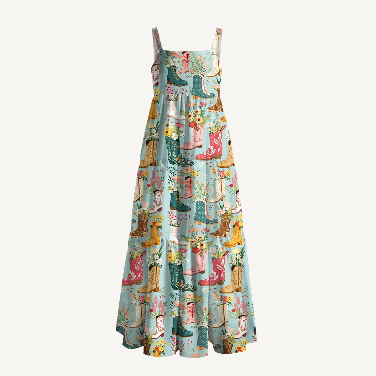 Shoes Flower Print Wide Straps Maxi Dress With Pockets