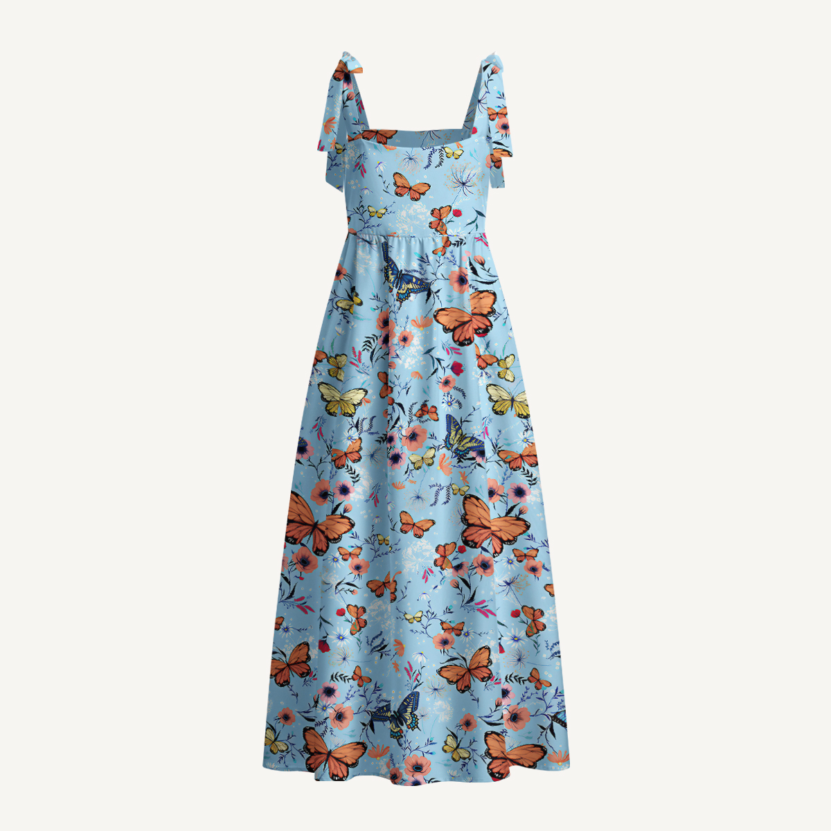 Butterfly Blossom Print Bow Strap Maxi Dress