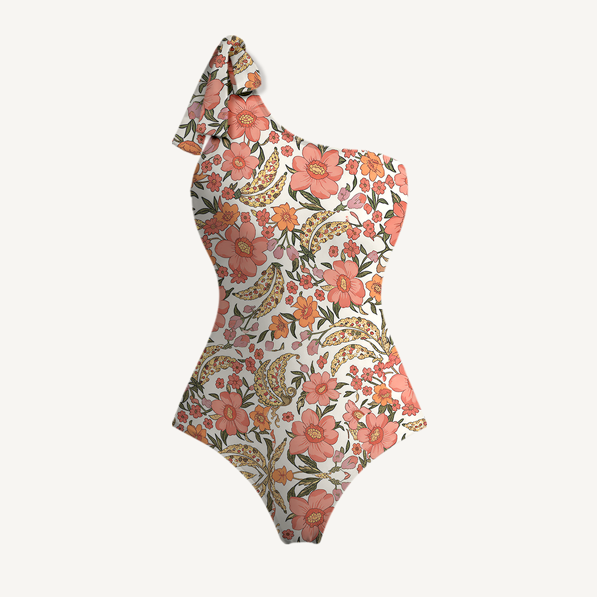 Amber Bloom One Shoulder One Piece Swimsuit and Matching Sarong Set for Women