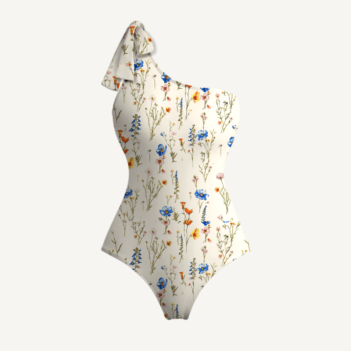 Wild Bloom One Shoulder One Piece Swimsuit and Matching Sarong Set for Women