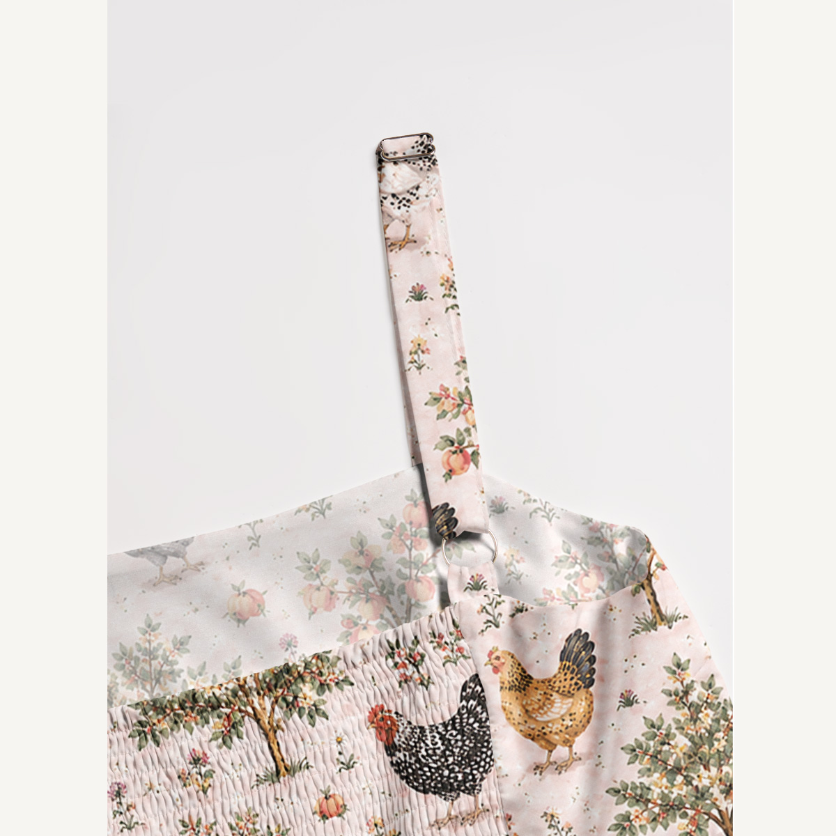 Farm Orchard with Chickens and Fruit Trees Print Wide Straps Maxi Dress With Pockets