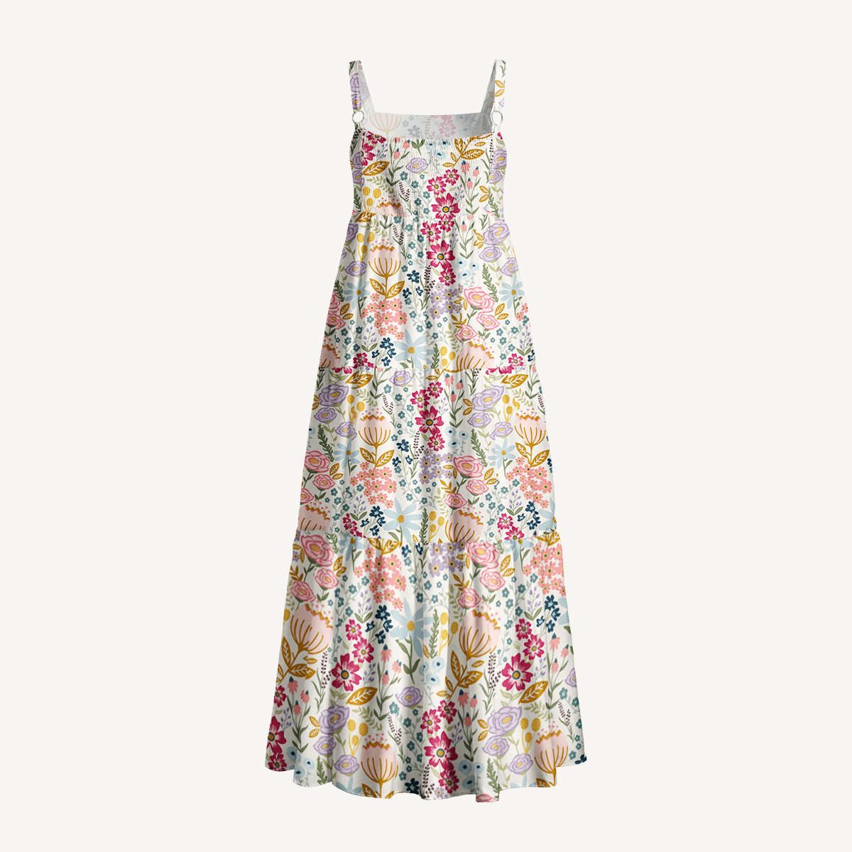Cottagecore Meadow Flowers Print Wide Straps Maxi Dress With Pockets