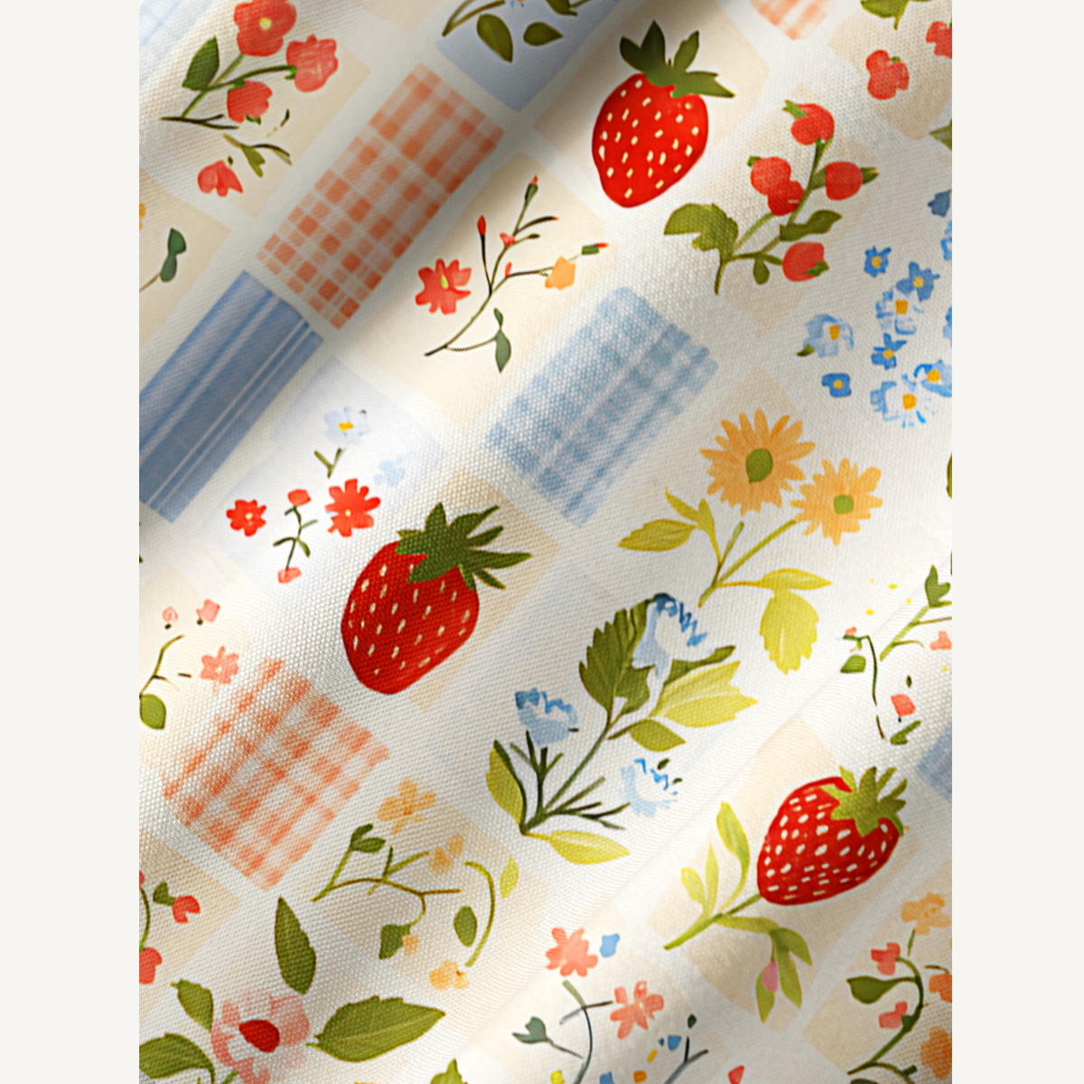 Strawberry Garden Patchwork Print Boho Tie‑Neck Smock Mini Dress