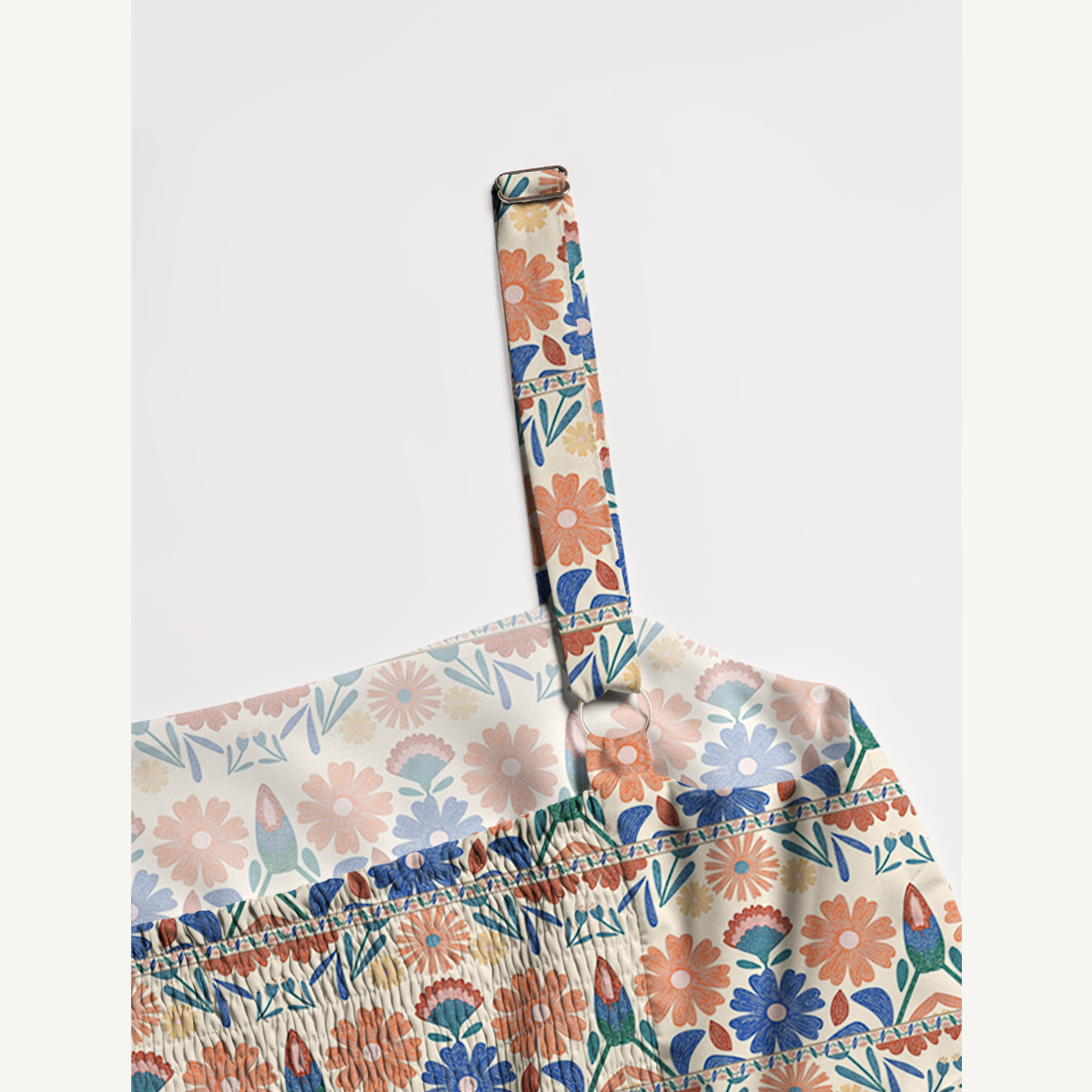 Square Neck Bohemian Folk Floral Stripe Print Slip Dress