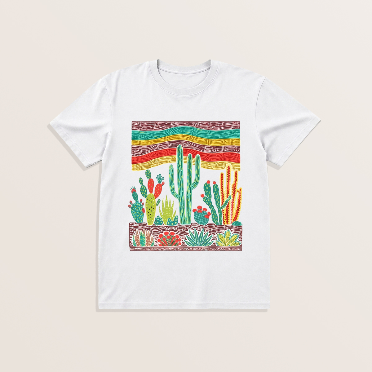 Desert Cactus Skies Print Crew Neck Cotton Tee