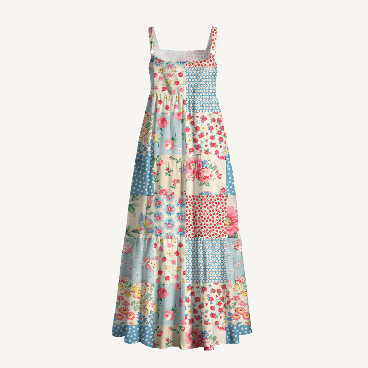 Square Neck Pastel Patc Print Slip Dress