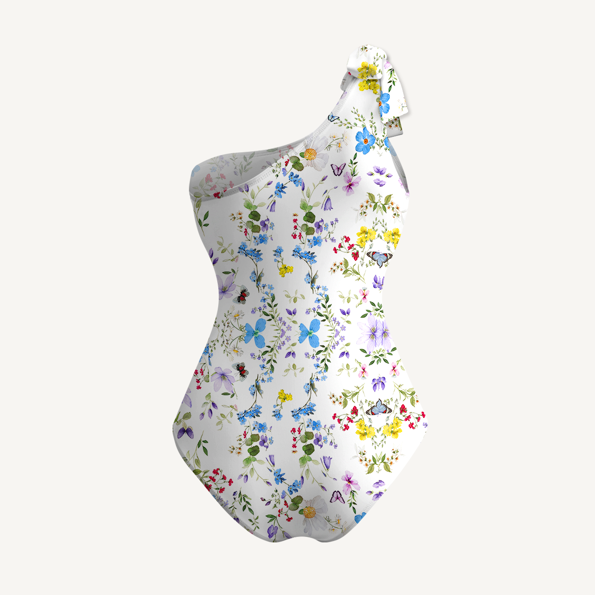 Butterfly Trail One Shoulder One Piece Swimsuit and Matching Sarong Set for Women