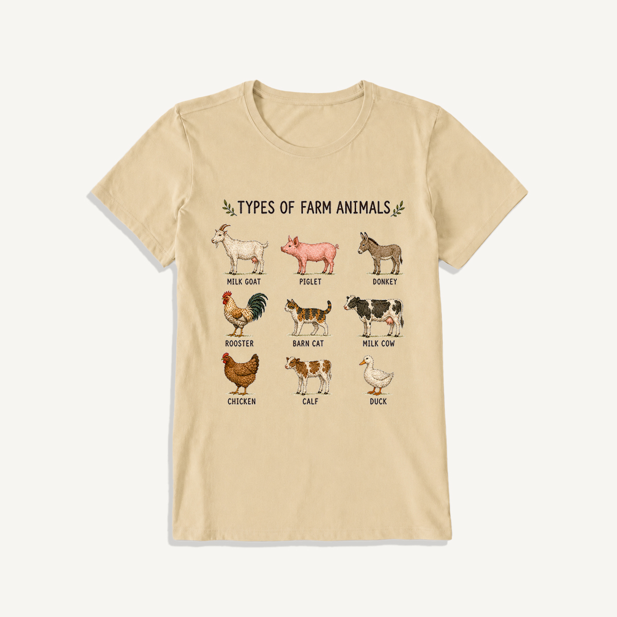 Farm Animal Guide Print Crew Neck Cotton Tee