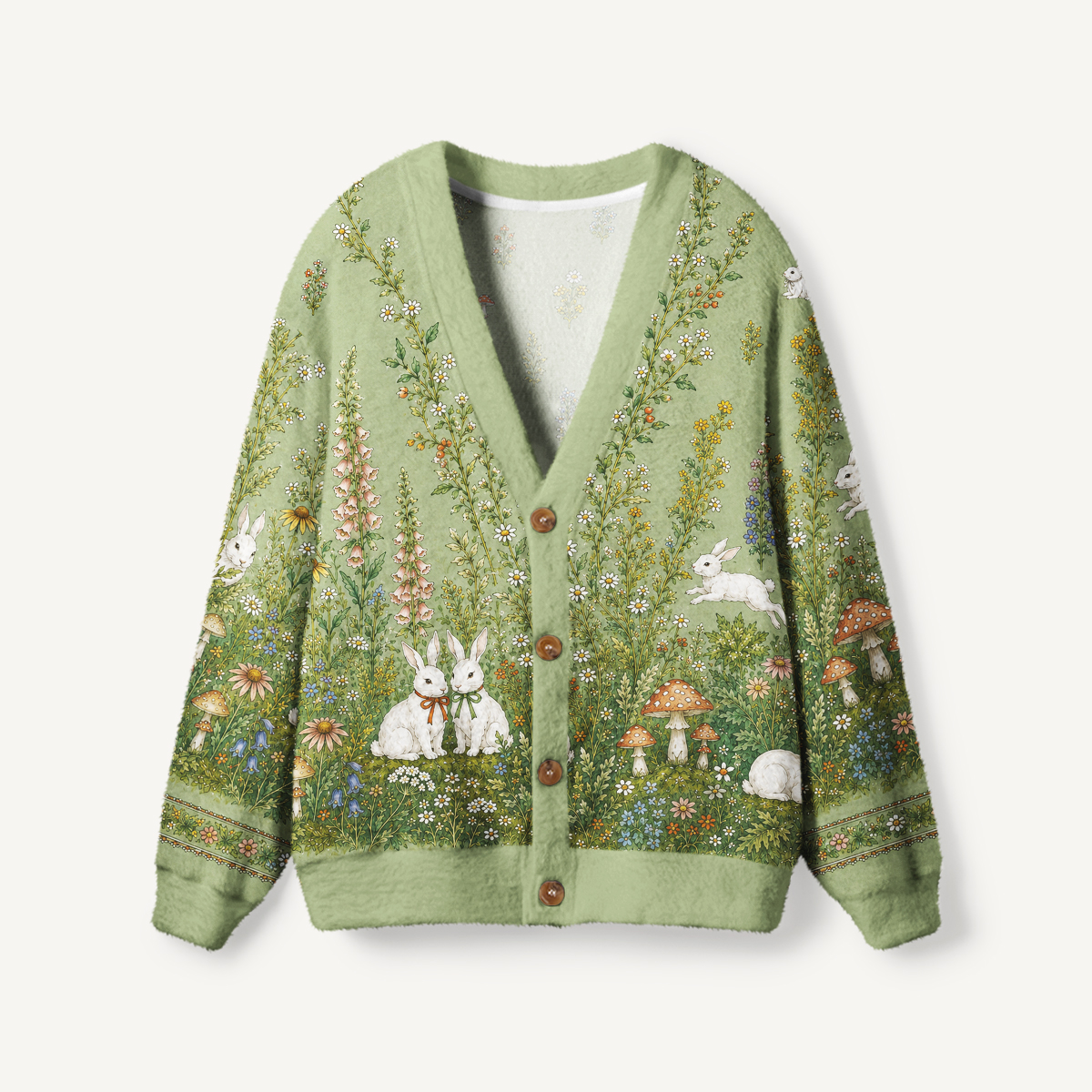 Bunny Meadow Garden Print Ugly Cardigan Sweaters