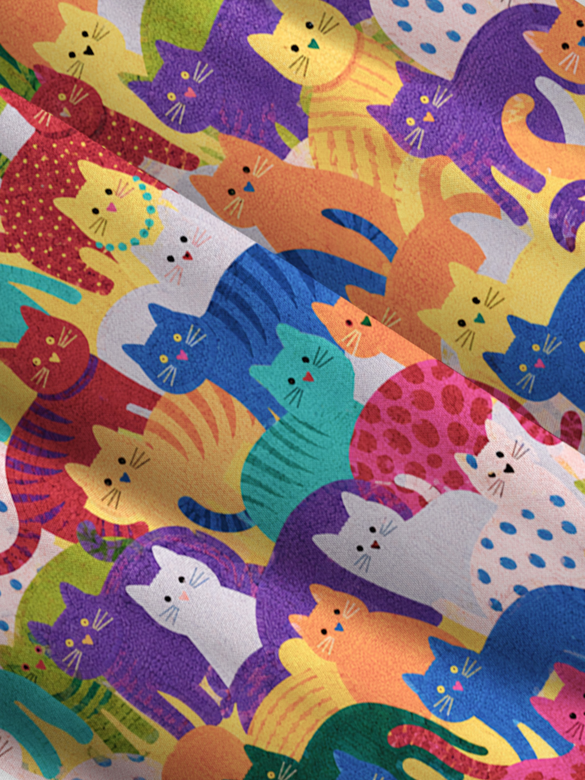 Rainbow Whimsy Cat Print Wide Straps Maxi Dress With Pockets