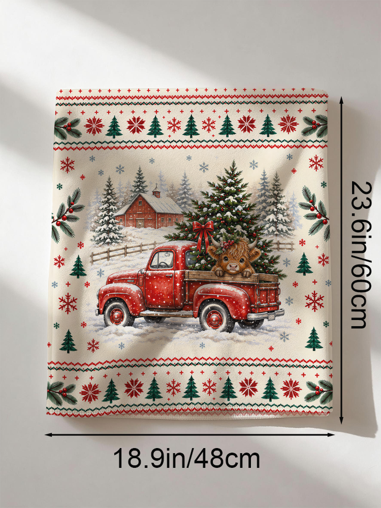 Cozy Christmas Farm Truck Cow Print Dining Chair Back Covers