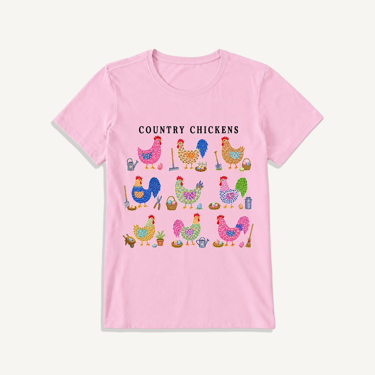 Cottage Chicken Collection Print Crew Neck Cotton Tee