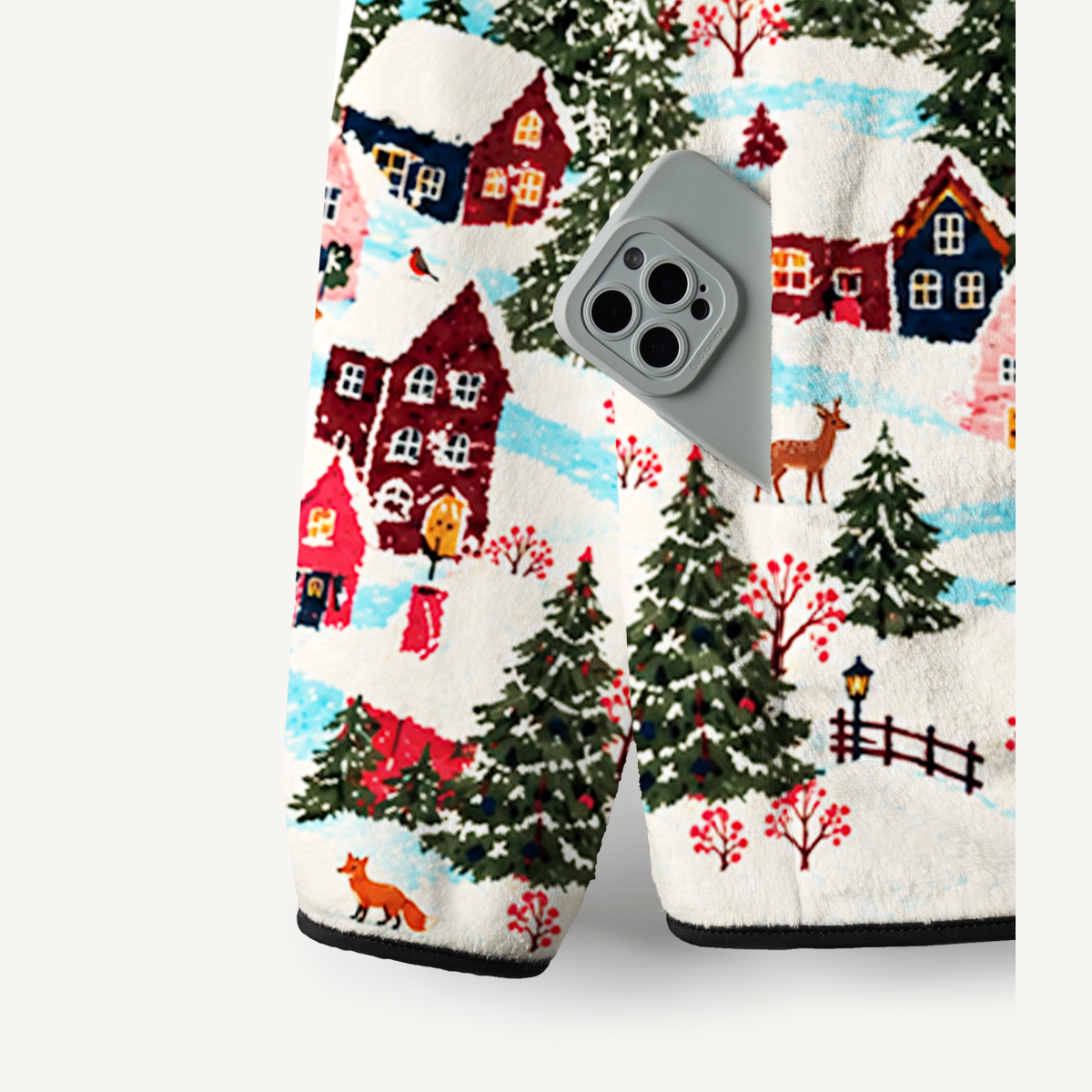 Vintage Festive Forest Village Print Fleece Jacket