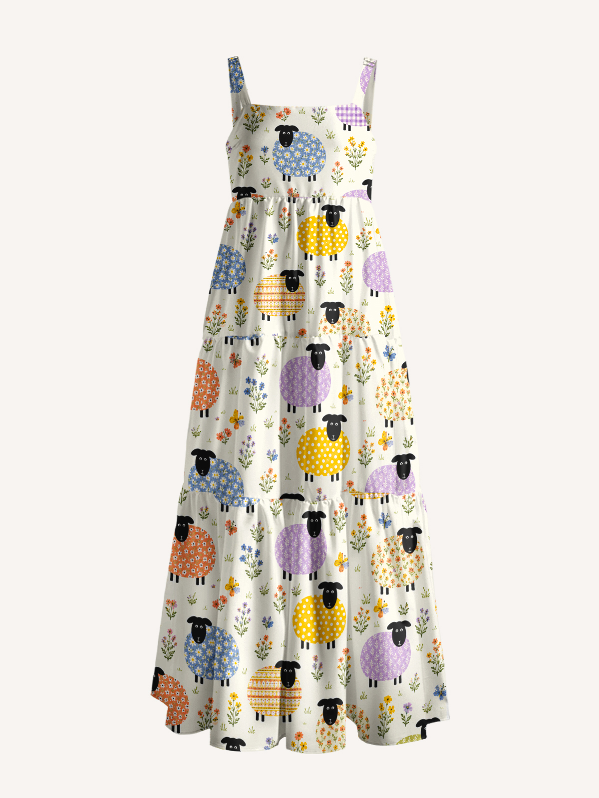 Pastel Meadow Flock Print Wide Straps Maxi Dress With Pockets