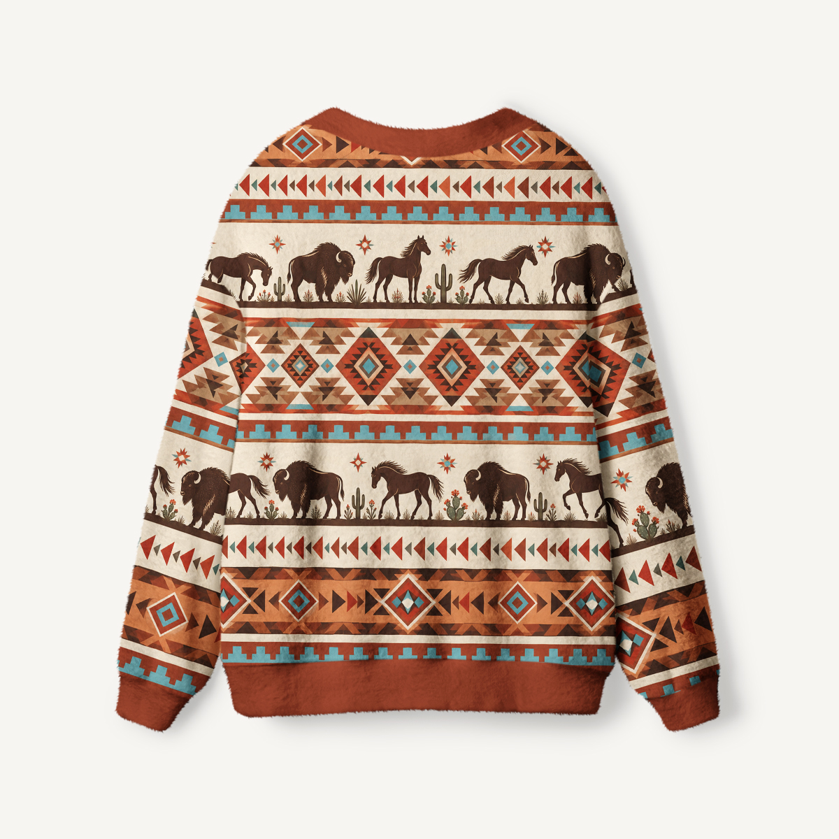 Western Cowboy Horse & Bison Ugly Cardigan Sweaters