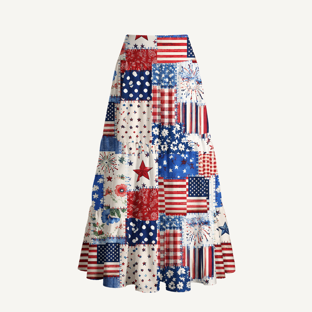 Rustic Americana Patchwork Print Convertible Maxi Skirt & Strapless Dress  