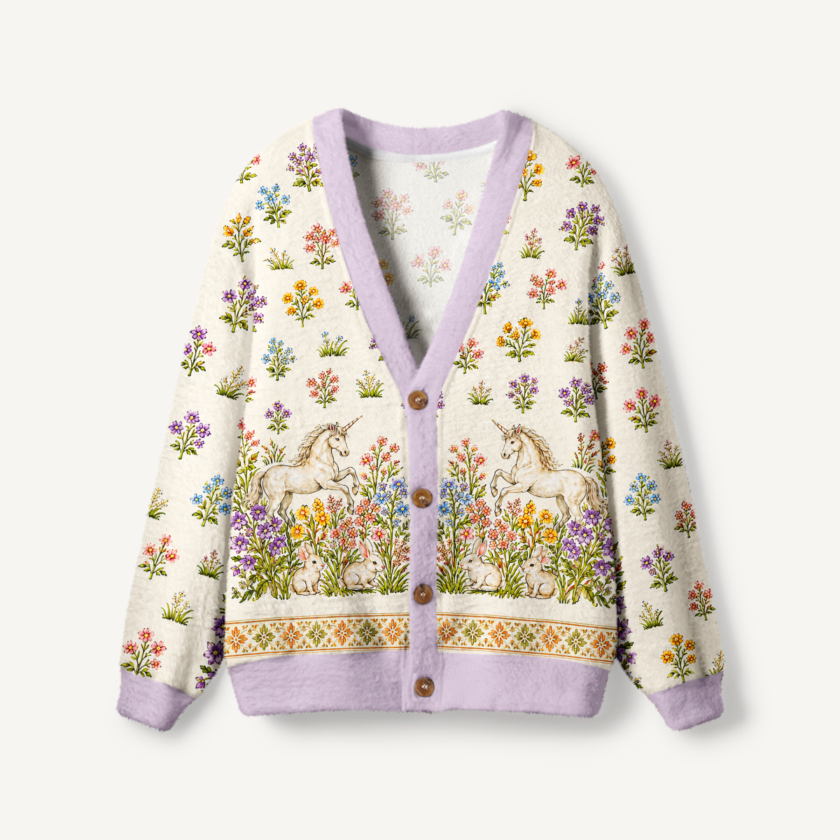 Enchanted Unicorn Garden Print Ugly Cardigan Sweaters