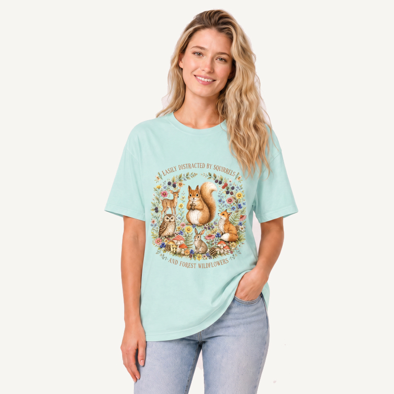 Woodland Wildflower Tales Print Crew Neck Cotton Tee