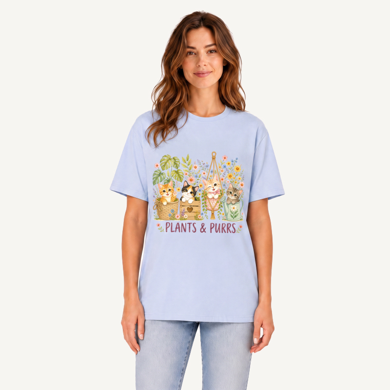 The Purrfect Garden Potters Print Crew Neck Cotton Tee