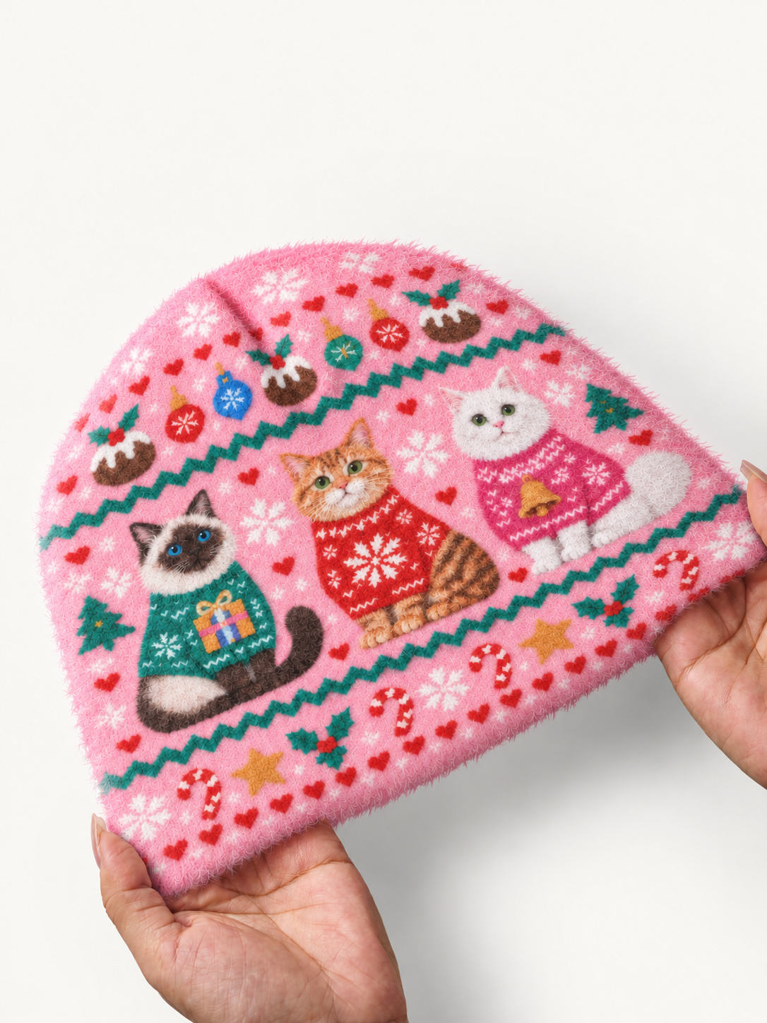 Christmas Cats Holiday Cozy Fuzzy Beanie