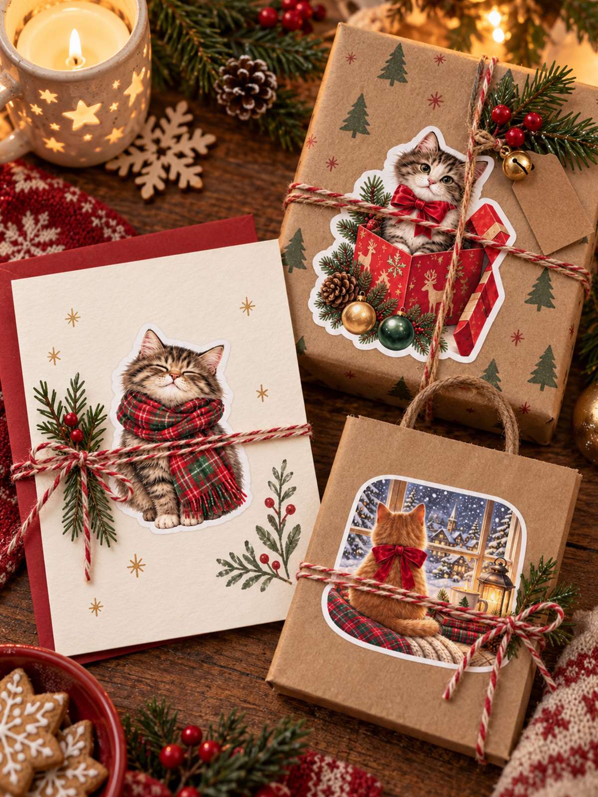 Cozy Christmas Cats Stickers