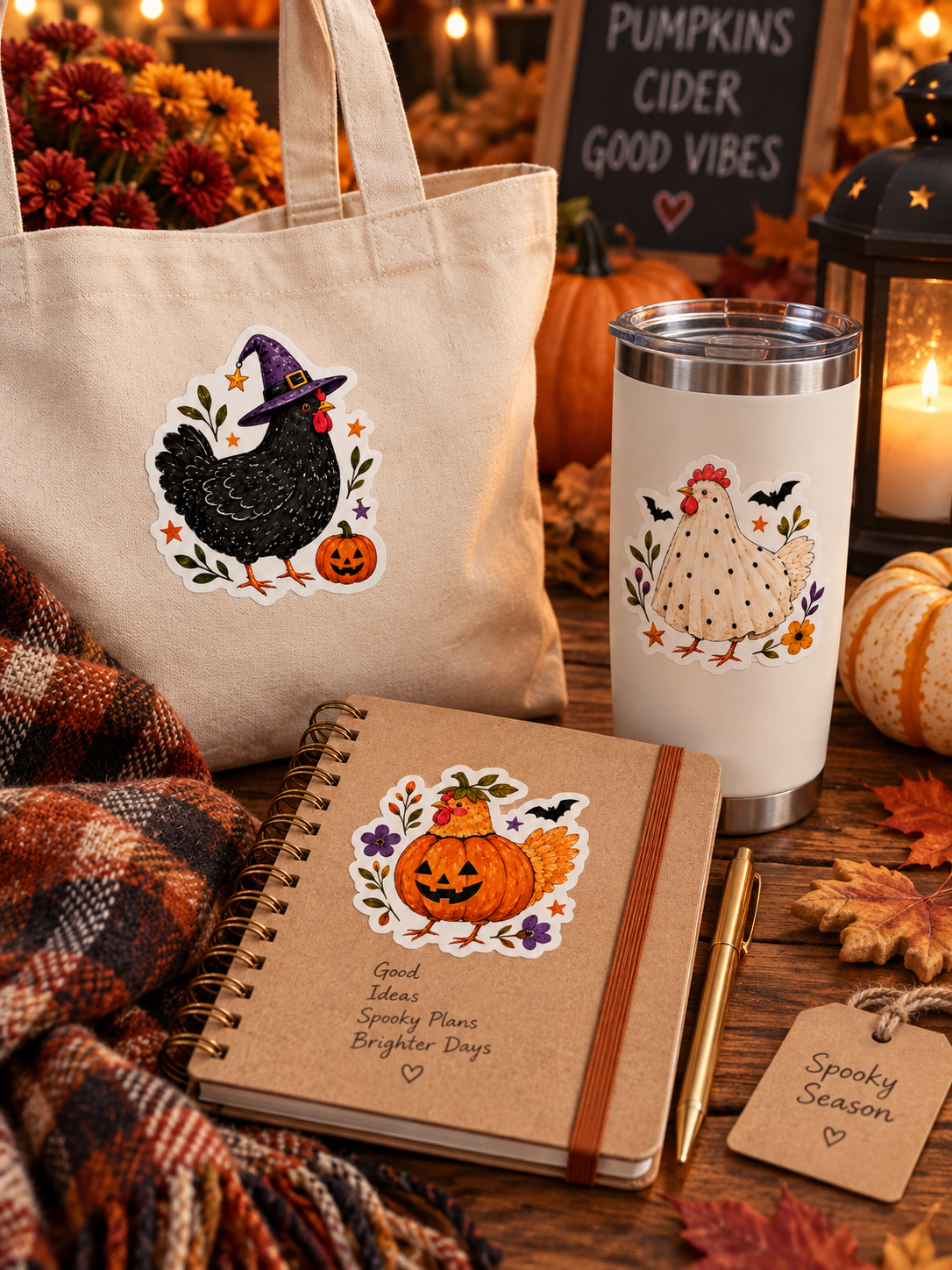 Halloween Chicken Trio Stickers