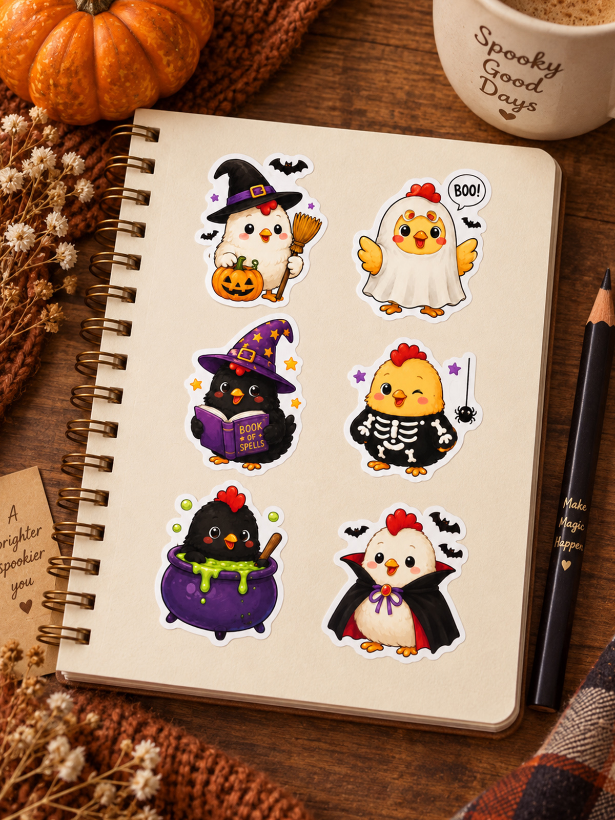 Playful Halloween Chickens Stickers