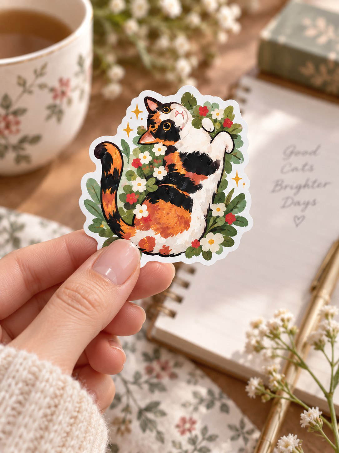 Floral Cat Portrait Stickers
