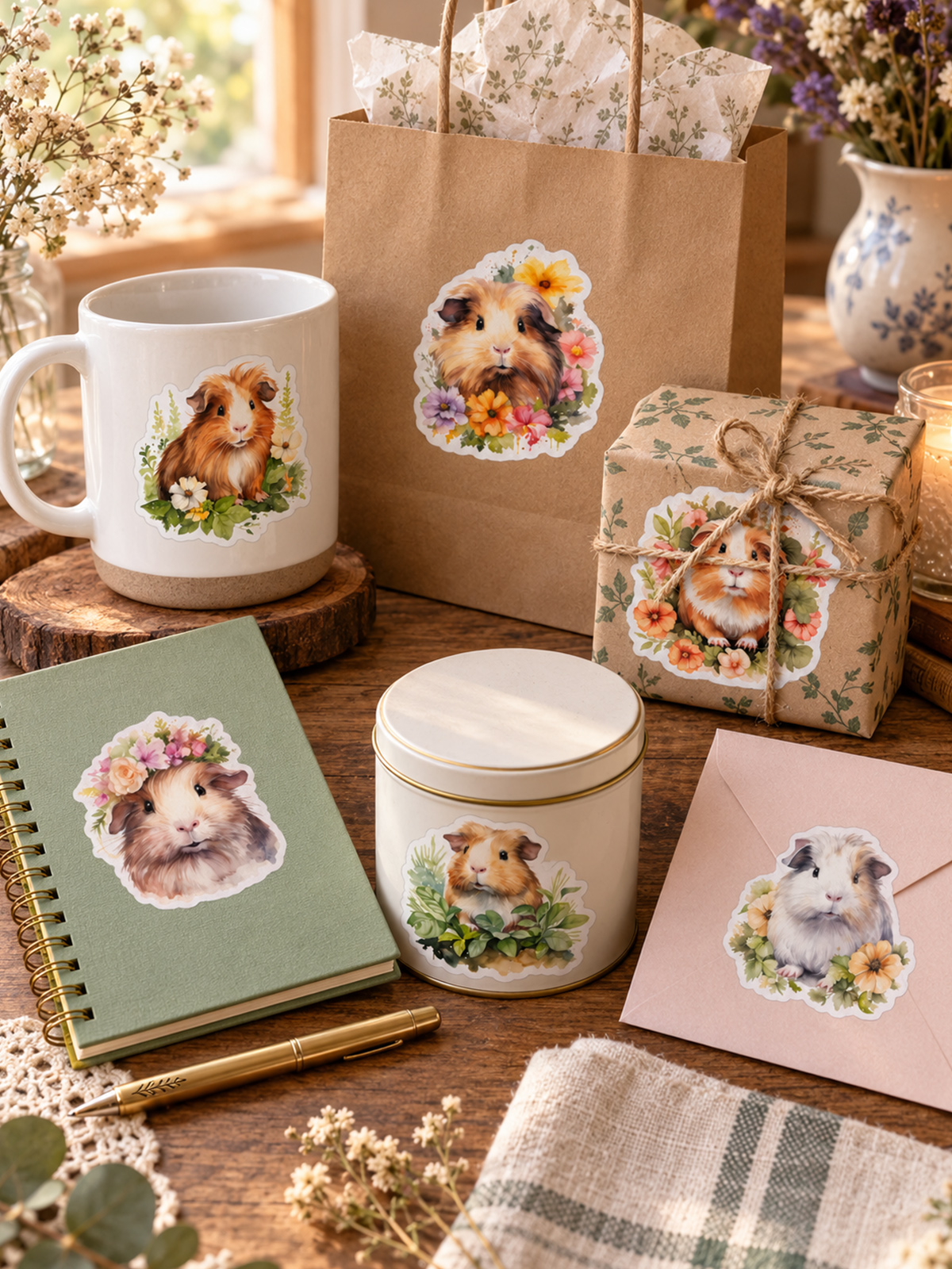Whimsical Guinea Pigs Stickers