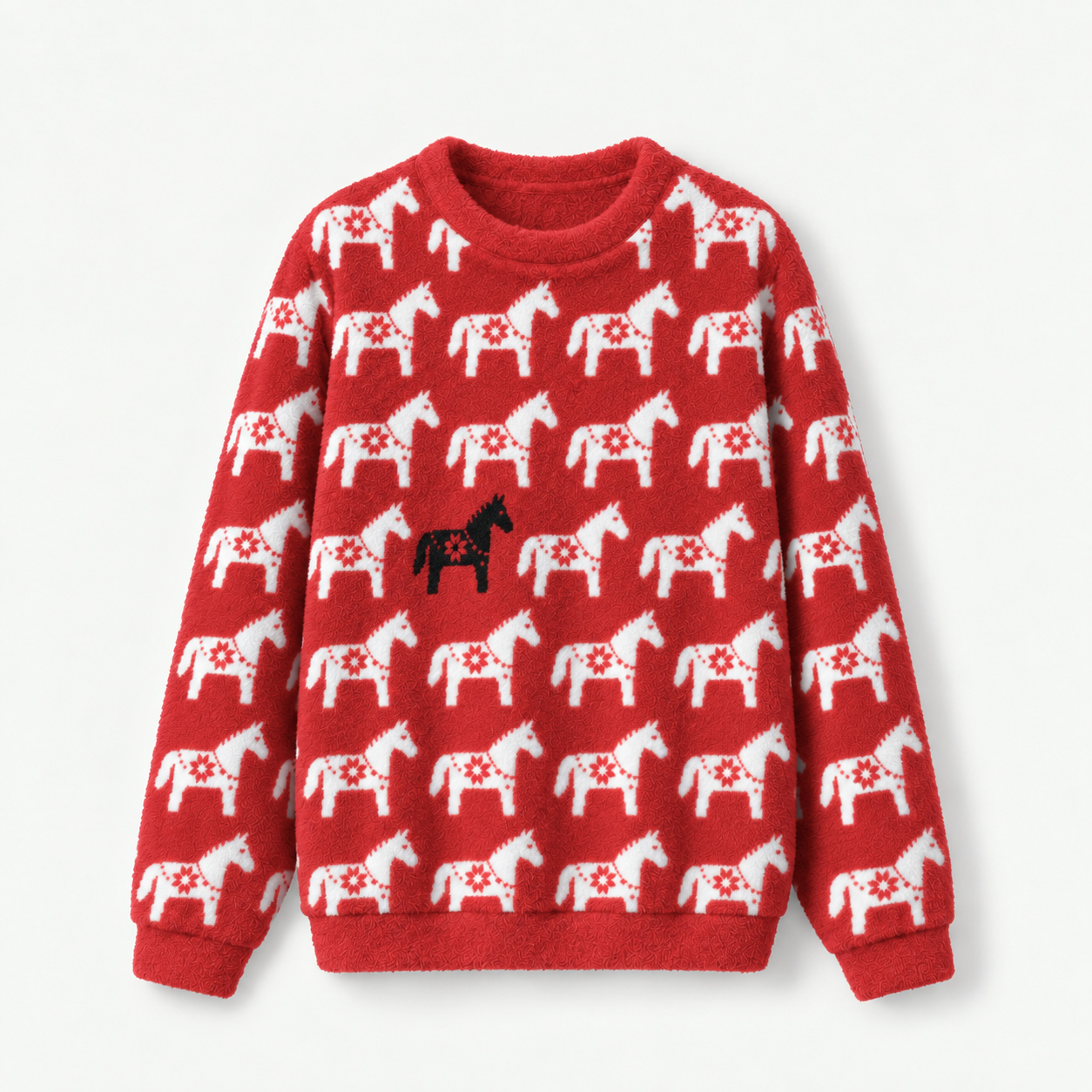 Cozy Christmas Horse Fuzzy Crewneck Sweater