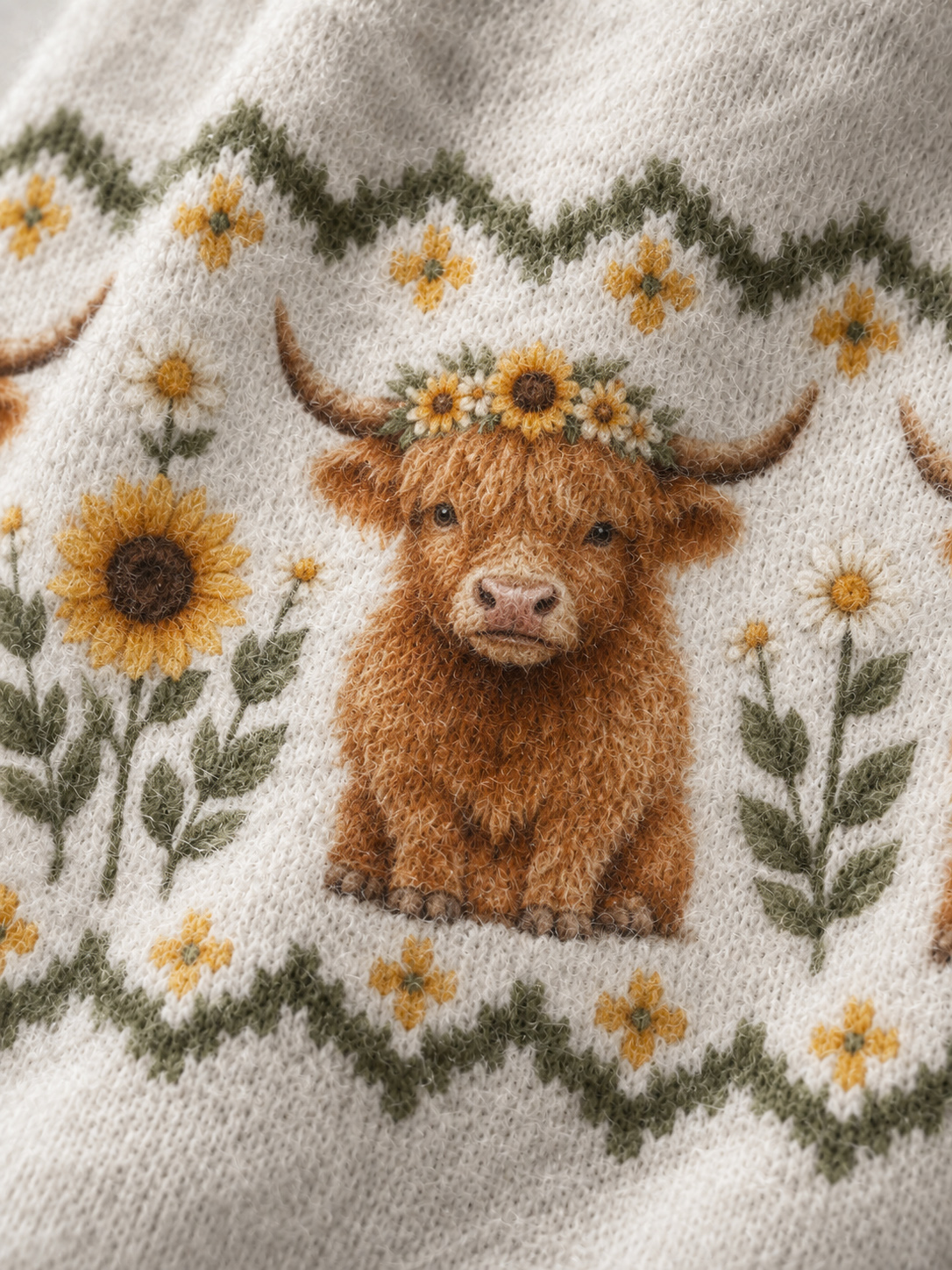 Spring Highland Cow Floral Cozy Fuzzy Beanie