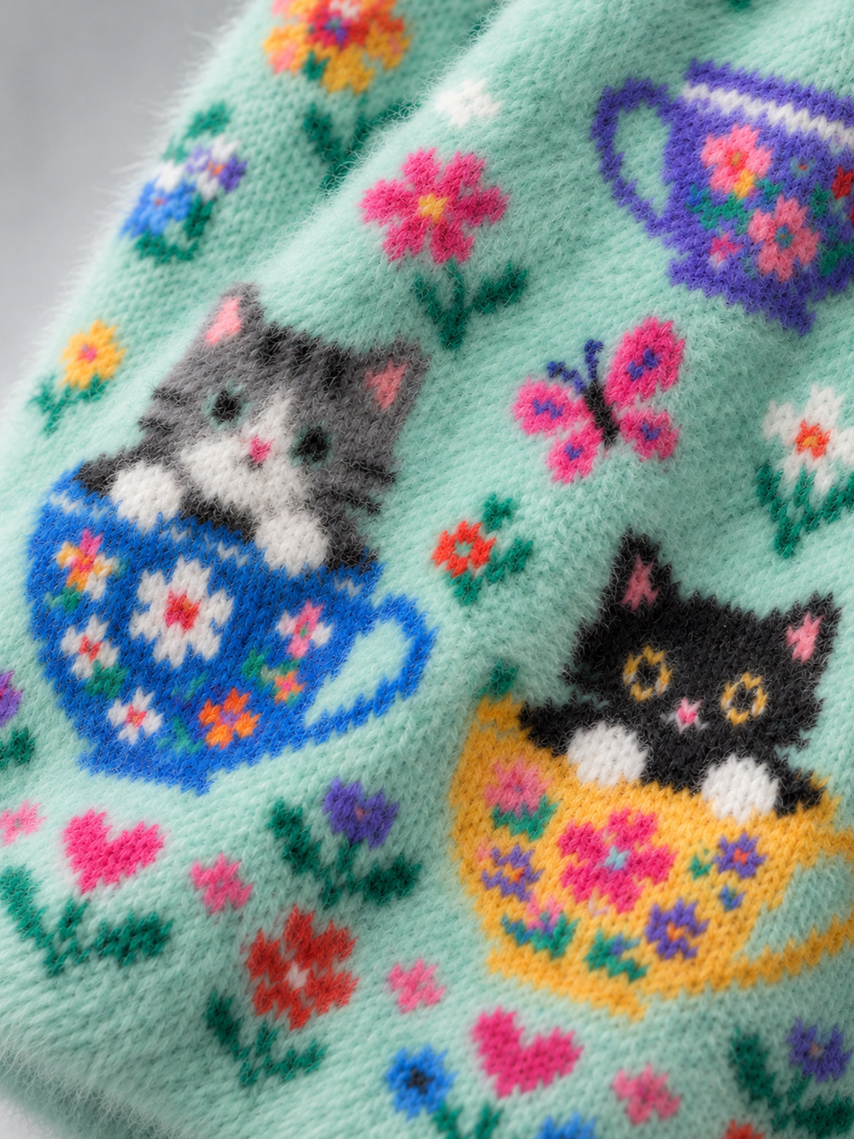 Cute Teacup Kitten Cozy Fuzzy Beanie