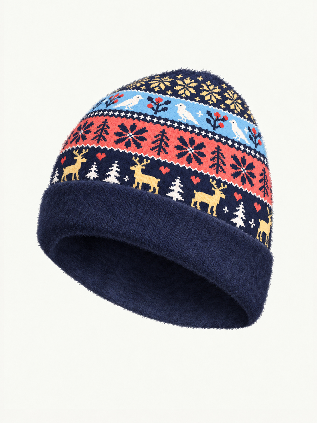 Festive Woodland Deer Cozy Fuzzy Beanie