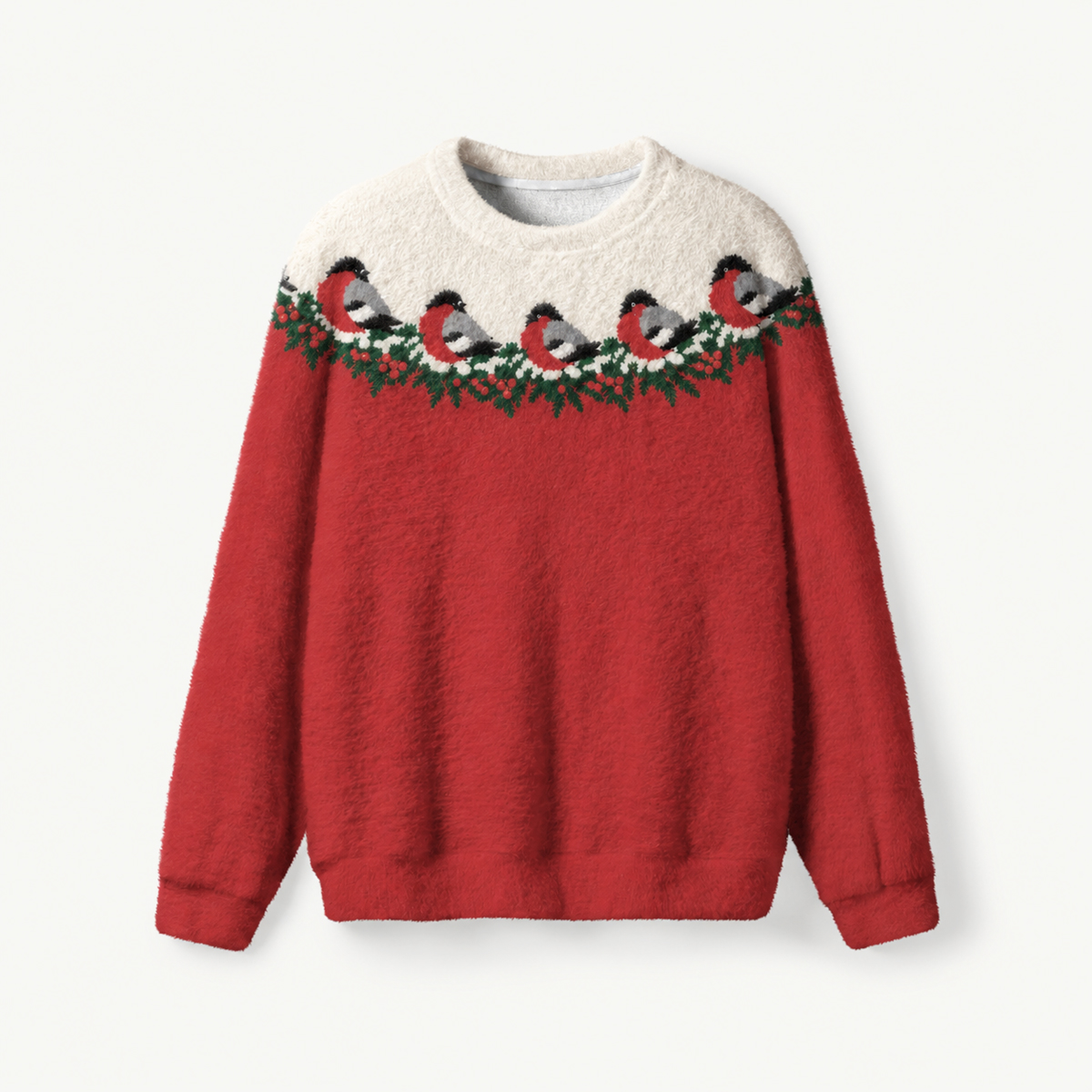 Nordic Christmas Bullfinch Fuzzy Crewneck Sweater