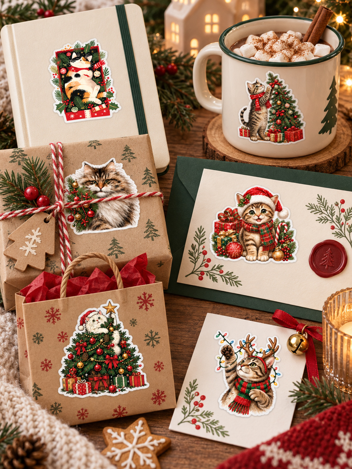 Festive Christmas Cats Stickers