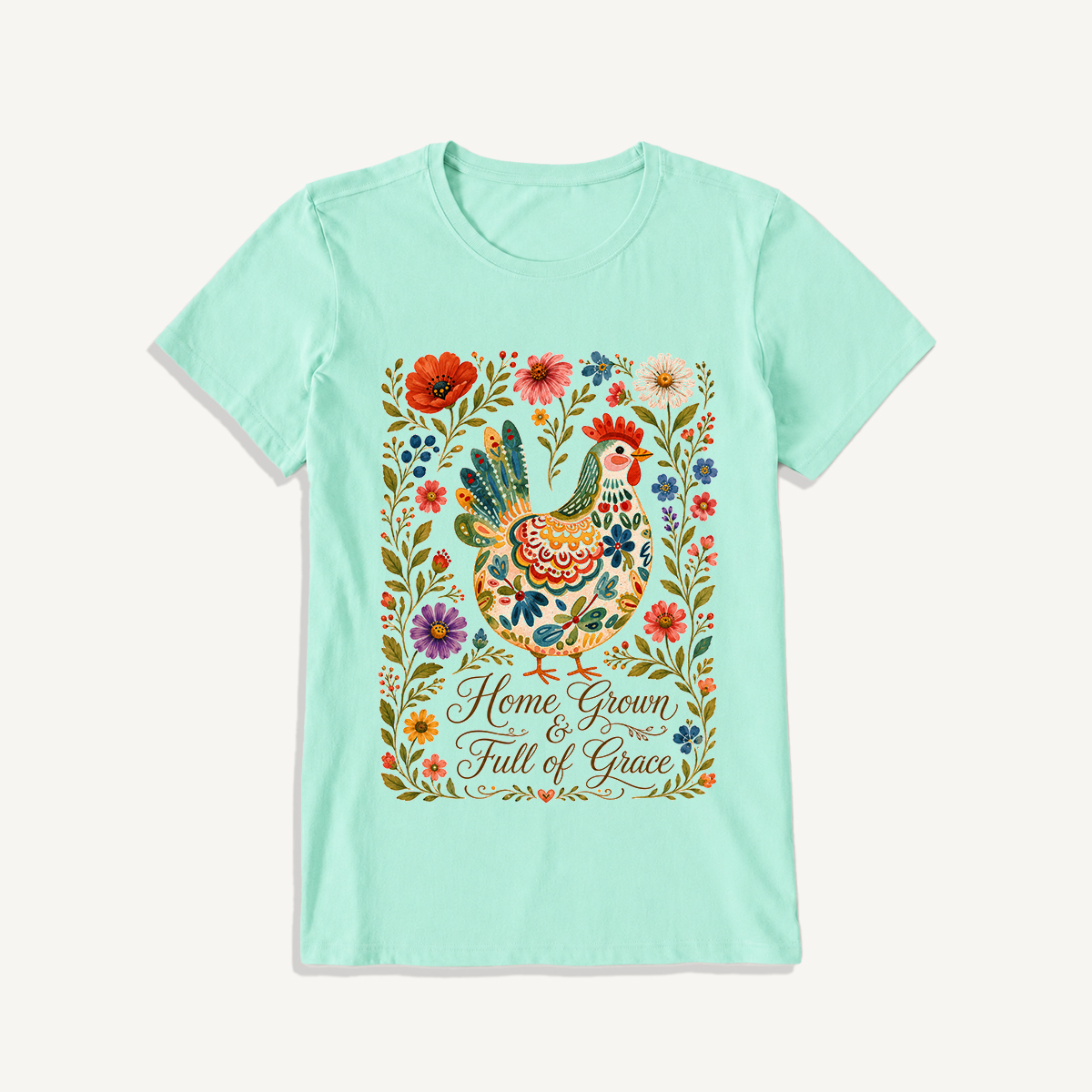 Vintage Hen Breed Guide Print Crew Neck Cotton Tee