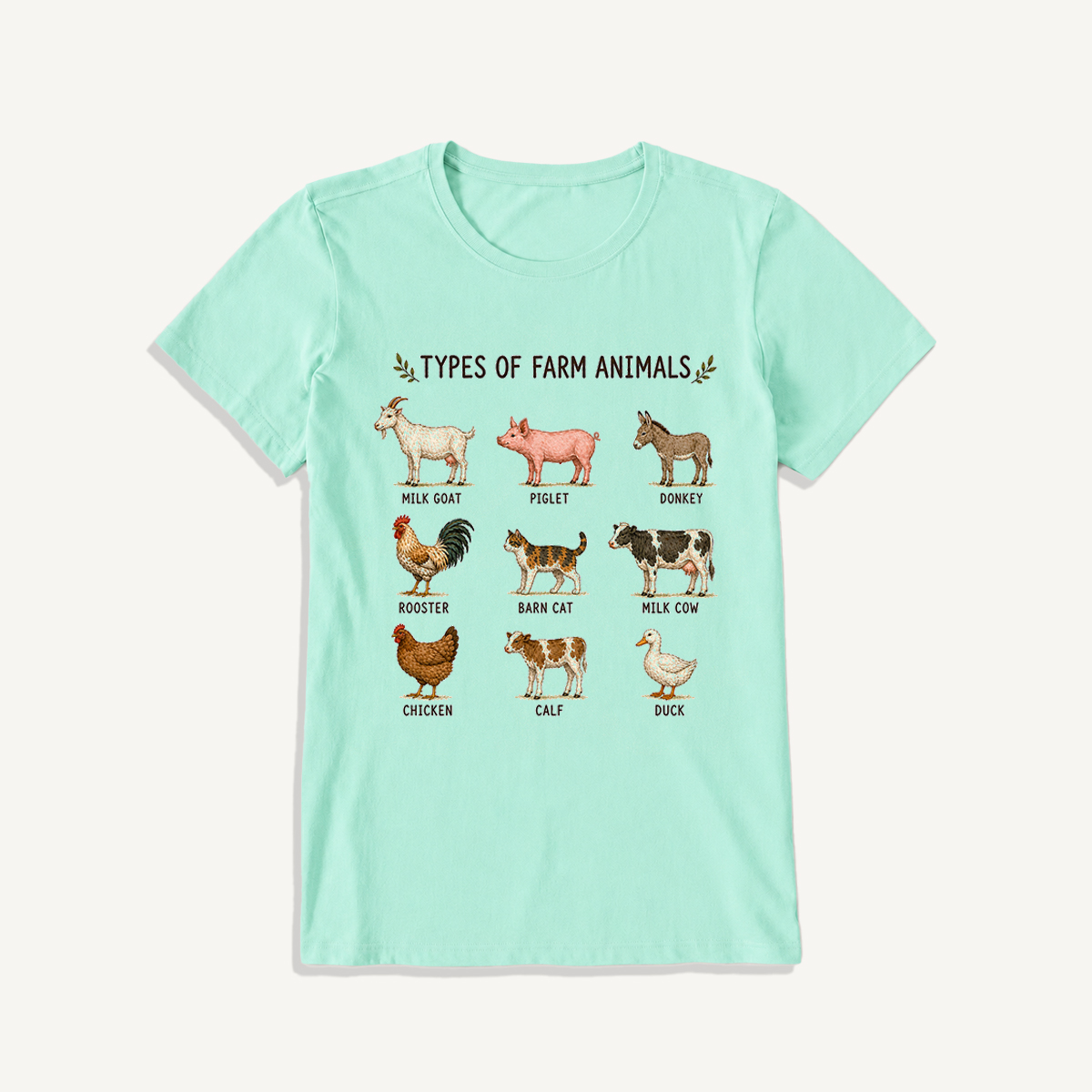Farm Animal Guide Print Crew Neck Cotton Tee