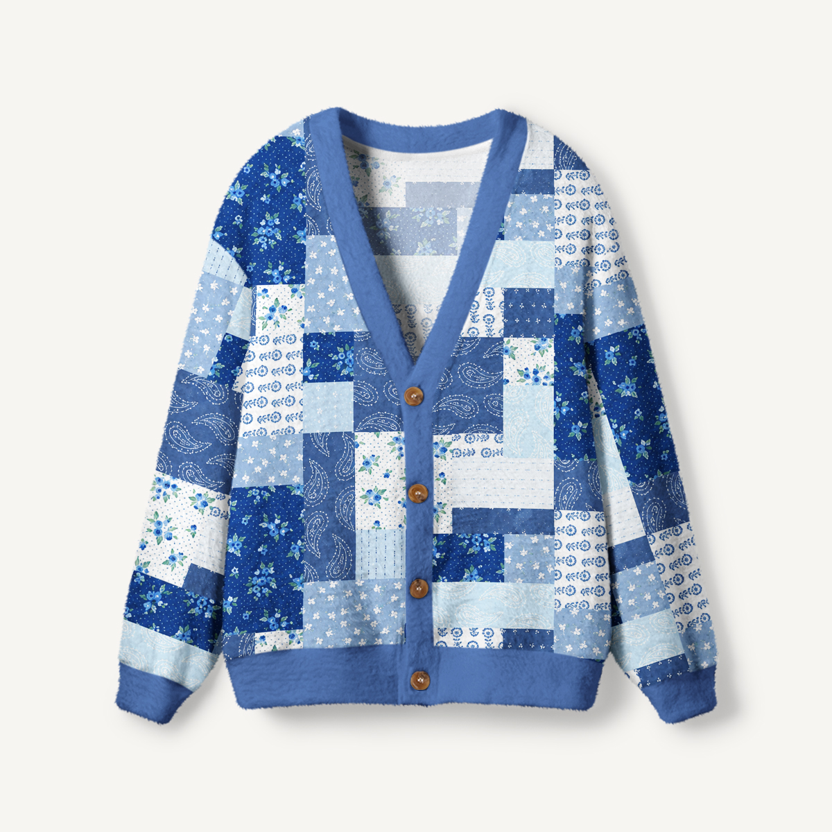Blueberry Paisley Patchwork Print Ugly Cardigan Sweaters