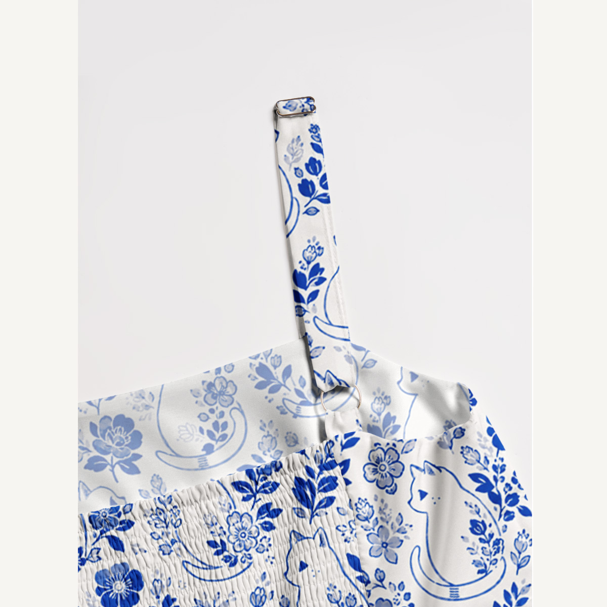 Delft Blue Moonlit Garden Cats Print Wide Straps Maxi Dress With Pockets