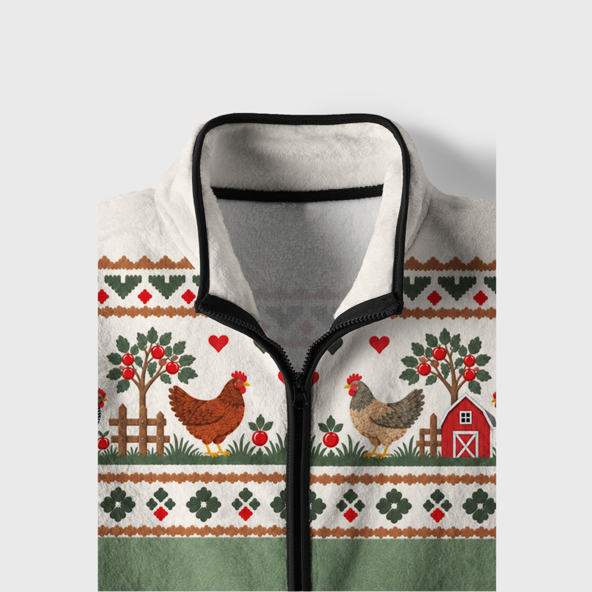 Countryside Chicken Farm Print Fleece Jacket