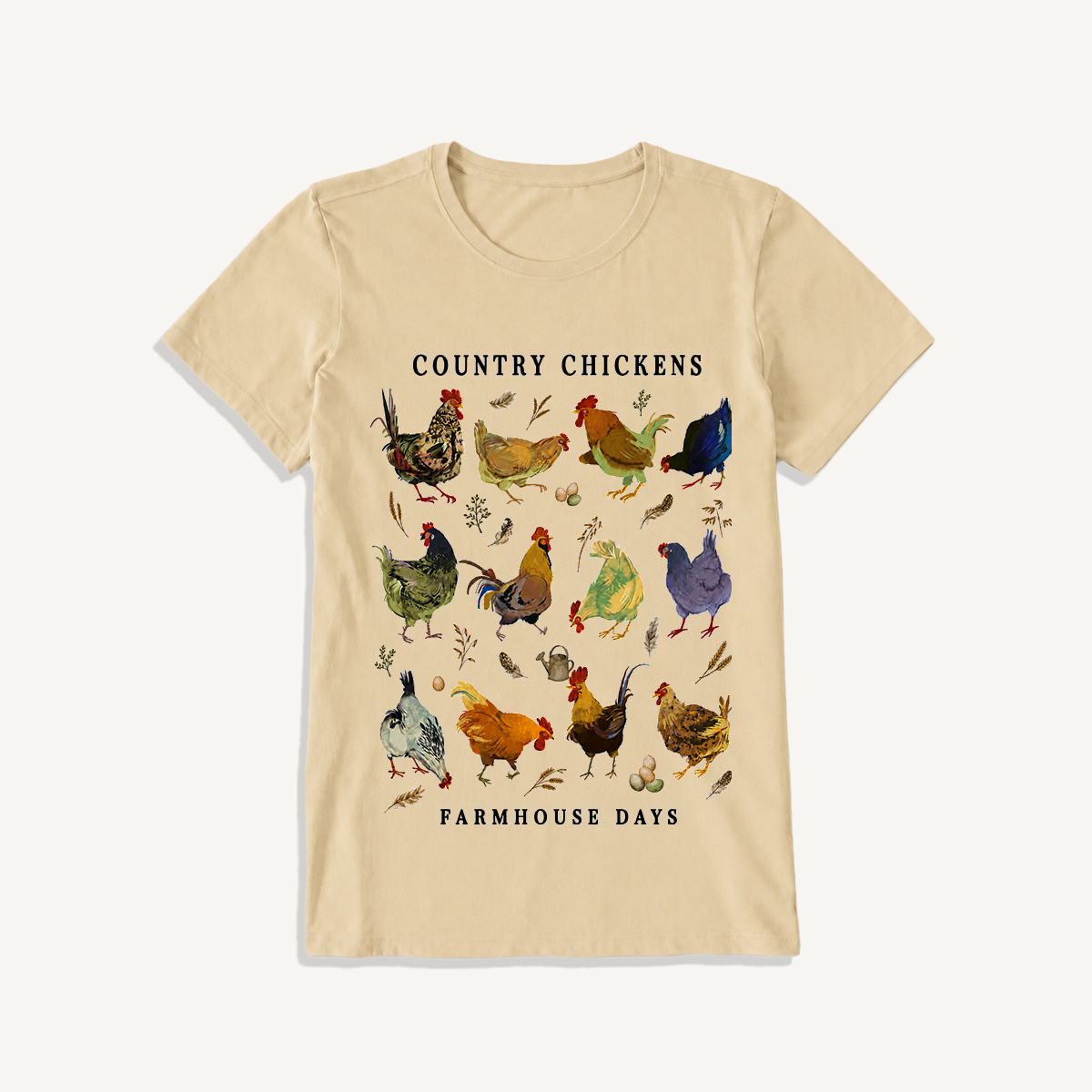 Country Chicken Farmhouse Collection Print Crew Neck Cotton Tee