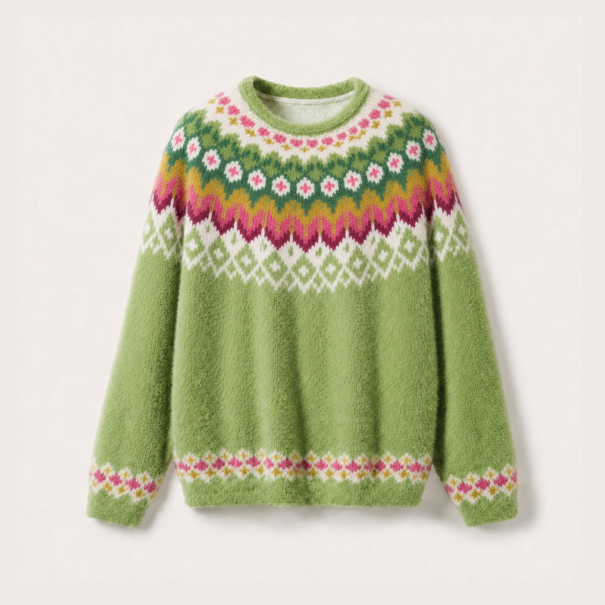 Spring Meadow Floral Geometric Fuzzy Crewneck Sweater