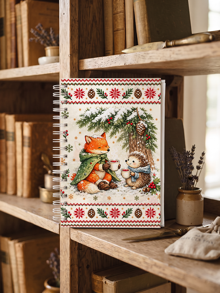Cozy Winter Fox & Hedgehog Print A5 Spiral Notebook