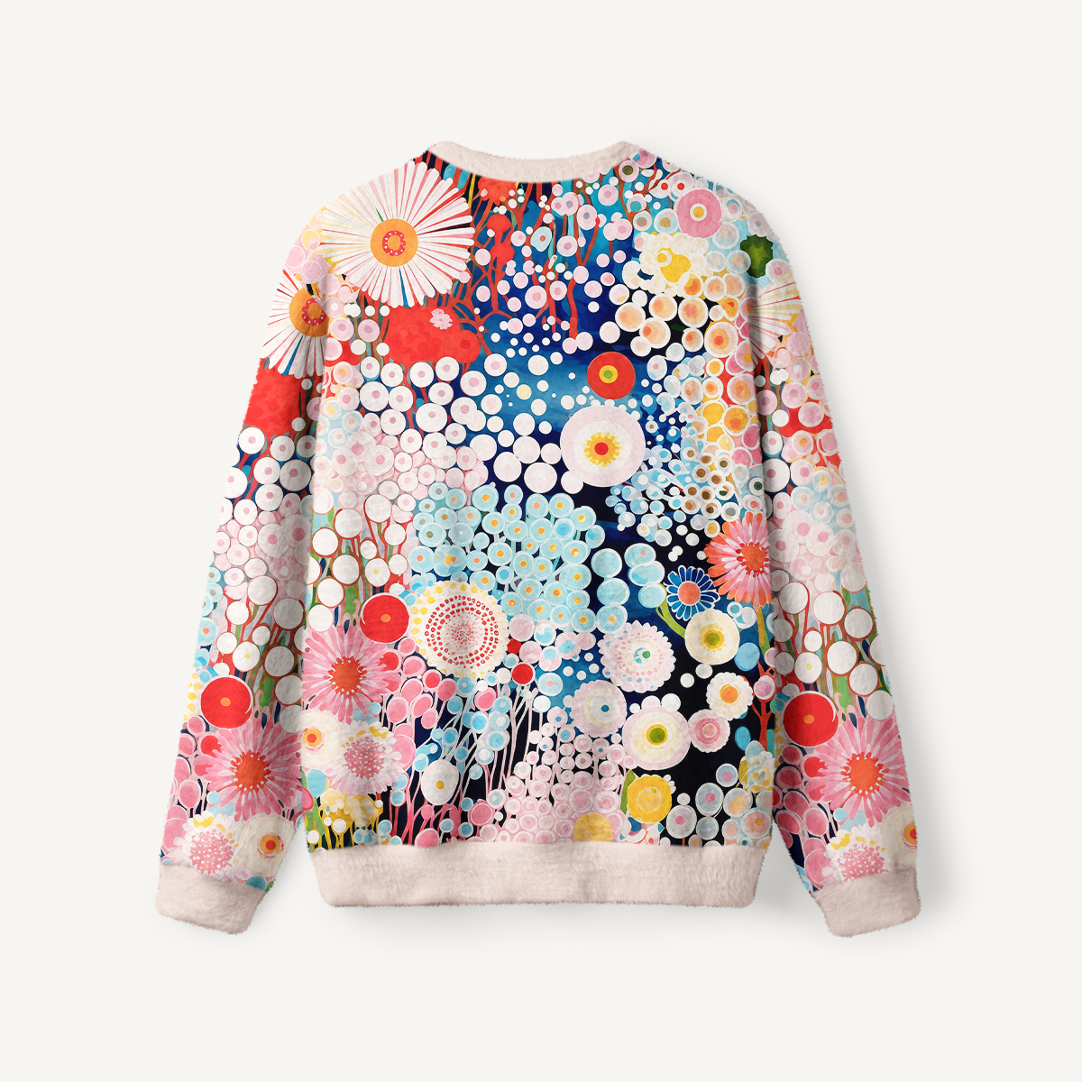 Whimsical Dot Garden Floral Fuzzy Crewneck Sweater