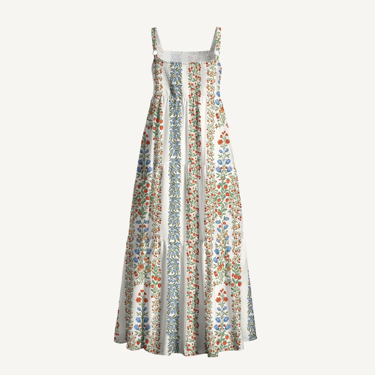 Square Neck Strawberry Vine Tales Print Slip Dress