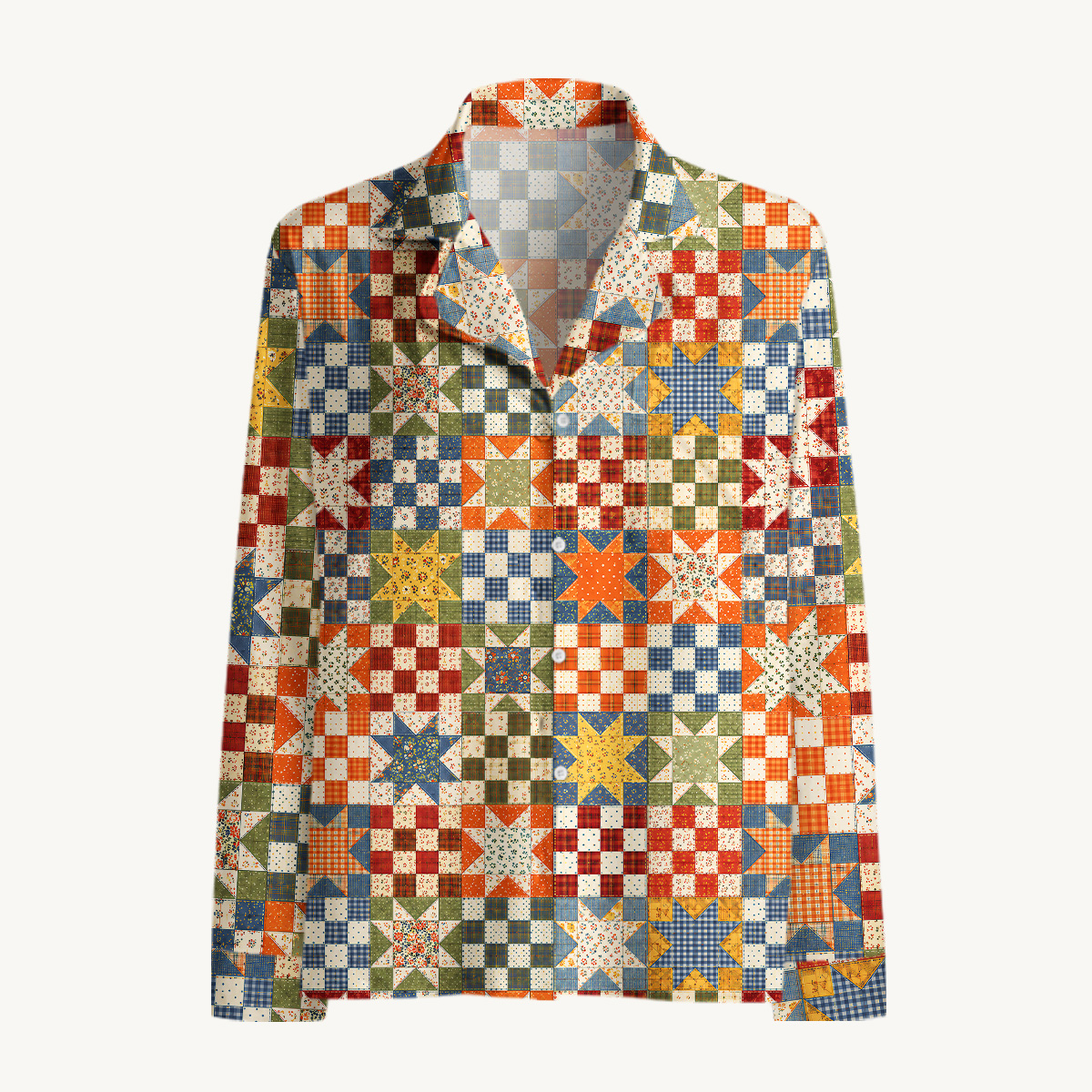 Vintage Star Quilt Patchwork Long Pajama Set 