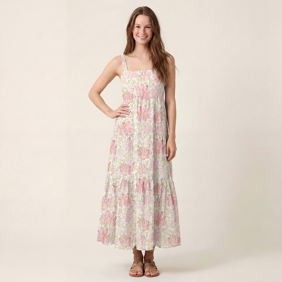 Square Neck Cosmos Flower Print Slip Dress