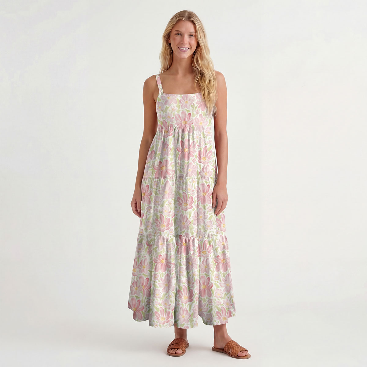 Square Neck Cosmos Flower Print Slip Dress